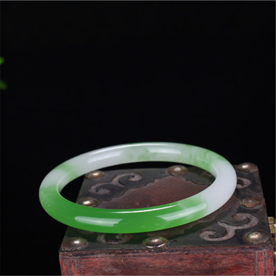 Natural Myanmar Xinkeng Jade Thin Round Jade Bracelet Women's Golden Jade Floating Flower Wangfu Bracelet Bracelet