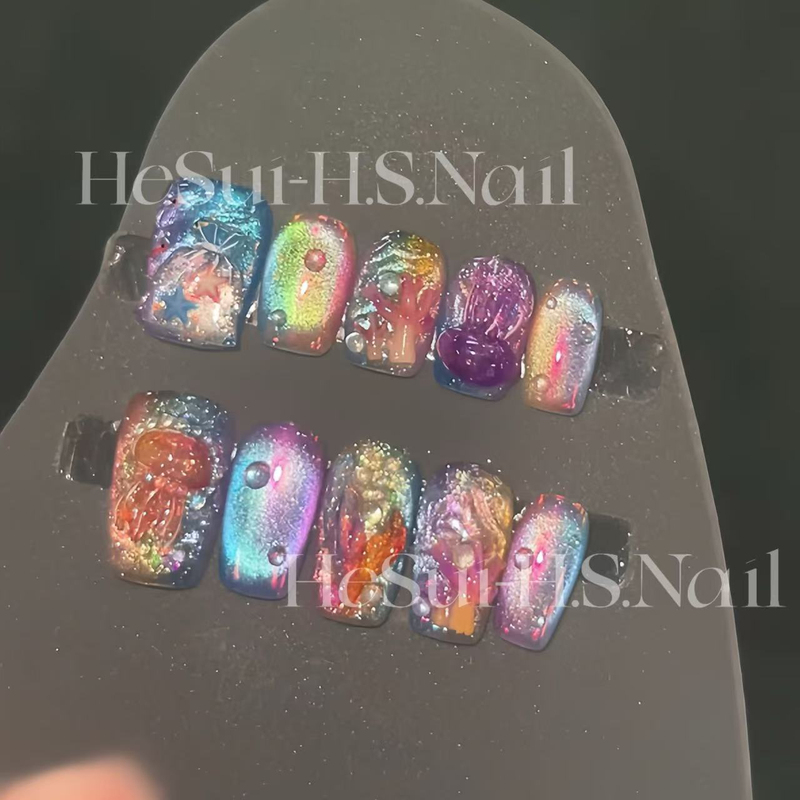 Fantasy Sea Summer Dreamy Ocean Style 3D Jellyfish Nail Art Summer Refreshing Whitening Manicure