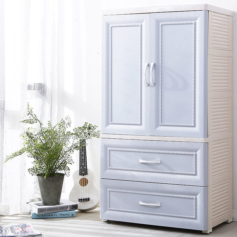 Multi-layer storage cabinet double-door drawer type thickened plastic European-style children's wardrobe baby bedroom finishing storage box