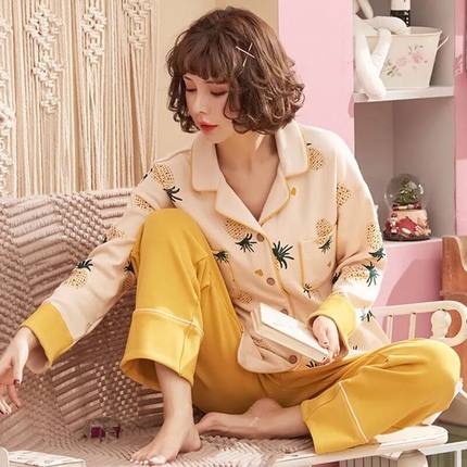 Pajamas women's spring and autumn models of pure cotton long-sleeved casual and comfortable home wear spring and summer thin models XL loose suits
