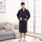 Mùa đông nam dày áo choàng bông nam mùa đông đan bông bông cộng với phân bón XL đồ ngủ dài áo choàng tắm