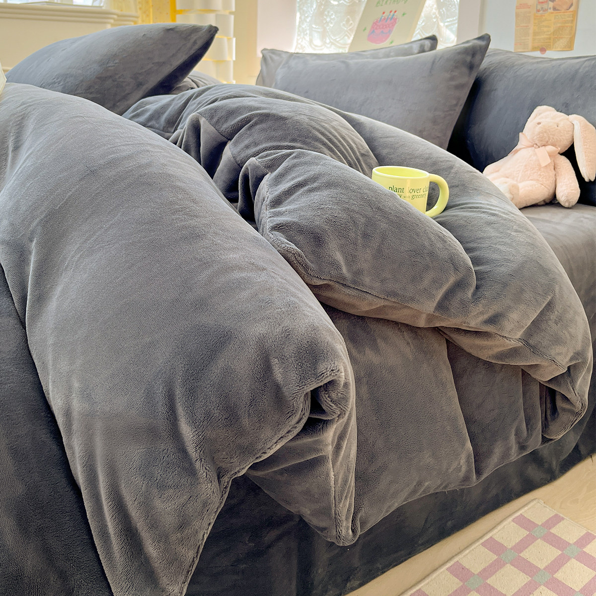 Milk Suede Bed Four Pieces Of Coral Suede Winter Thickened Flannel Plus Suede Quilt Cover Bed Linen Winter Bed-Taobao