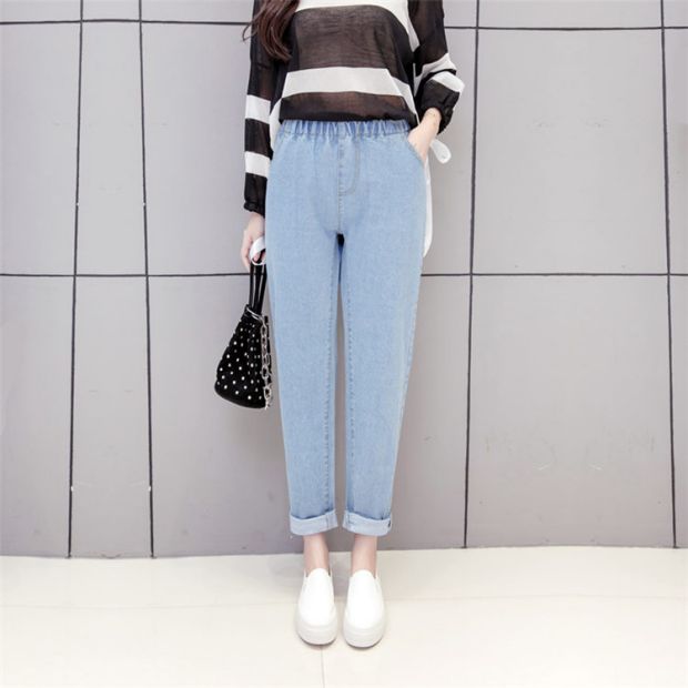 Mùa thu và mùa đông Phụ nữ phiên bản Hàn Quốc của quần lọt khe thun co giãn hoang dã Quần jeans ống đứng quần dài học sinh quần dài 9 quần quần jean rách nữ