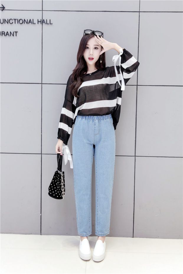 Mùa thu và mùa đông Phụ nữ phiên bản Hàn Quốc của quần lọt khe thun co giãn hoang dã Quần jeans ống đứng quần dài học sinh quần dài 9 quần quần jean rách nữ