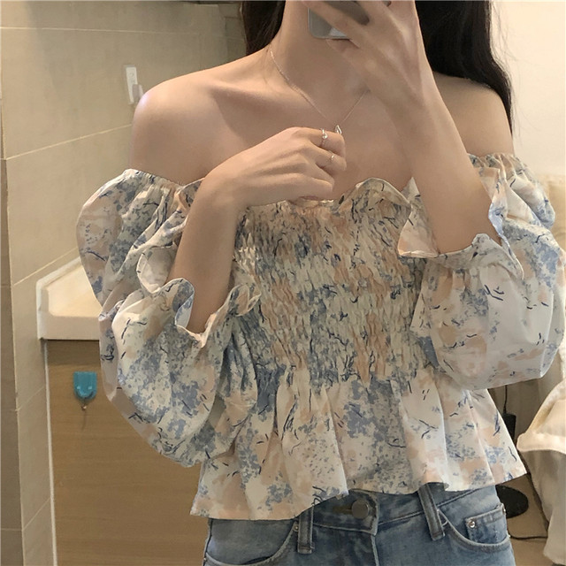 Large size floral shirt female spring and summer design sense French square collar short fairy blouse fat MM belly cover chiffon shirt