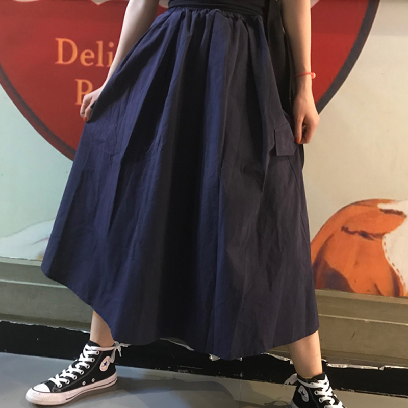 Harajuku elastic waist tooling long skirt summer Korean version plus fat plus size mid-length loose slim student skirt