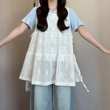Летний кружевной комплект, жилет без рукавов, футболка, по фигуре, короткий рукав