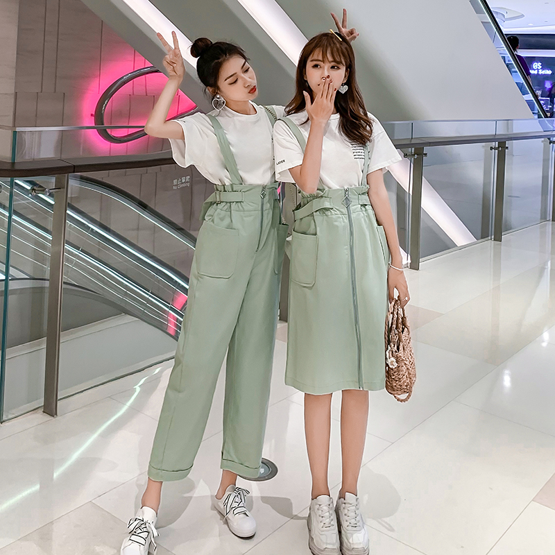 Fat Sister New Summer Bestie Breeze Short Sleeve T-shirt Suit Woman Casual High Waist Cuddling Baby Bag Pants Skirt two sets of sister clothes