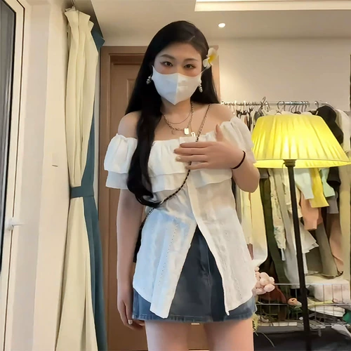 Летняя приталенная рубашка, размер, открытые плечи