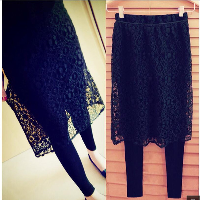 2021 spring new large size women's clothing fat MM thin lace patchwork modal inner pants fake two-piece skirt pants