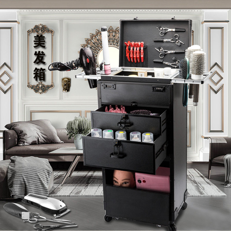 Shivering with the same kind of beauty hairdresser toolbox European and American wind large work box cart mesh red push and cut oil head toolbox bag