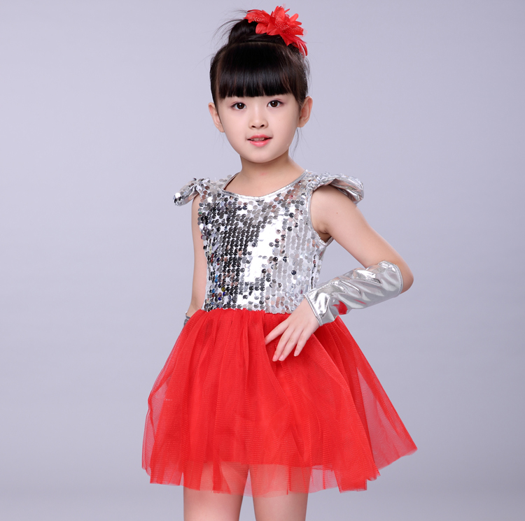 Ngày mới của trẻ em trang phục khiêu vũ jazz sequin cô gái trẻ em hiện đại quần áo công chúa váy mịn thời trang cho bé gái
