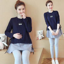 Pregnant womens autumn suit fashion style net red new Korean version of the autumn tide mother long-sleeved t-shirt top two-piece autumn style