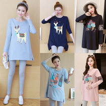 Pregnant women spring tops Spring and autumn summer loose mid-length long-sleeved t-shirt Korean version of the sweater tide mother fashion bottoming shirt