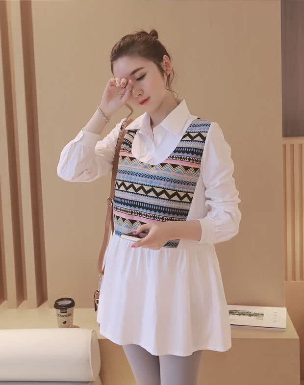 Trang phục bà bầu xuân hè 2018 phiên bản Hàn Quốc mới của gió quốc gia khâu áo bà bầu ve áo dài tay áo bà bầu đầm bầu dự tiệc