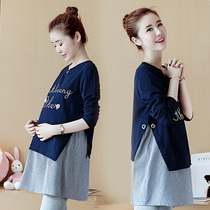 Pregnant womens spring tops net red new pregnant womens T-shirts Korean bottoming shirts long-sleeved spring and autumn clothes loose spring