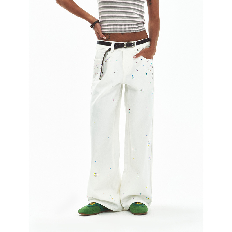 Hello September Vintage Washed Rhinestone Jeans V60537