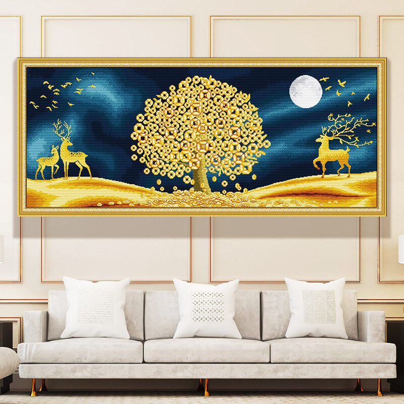 KS Cross Embroidery Cenlu Shanghai 2020 new living room Xuanka Restaurant landscape animal line embroidery manually