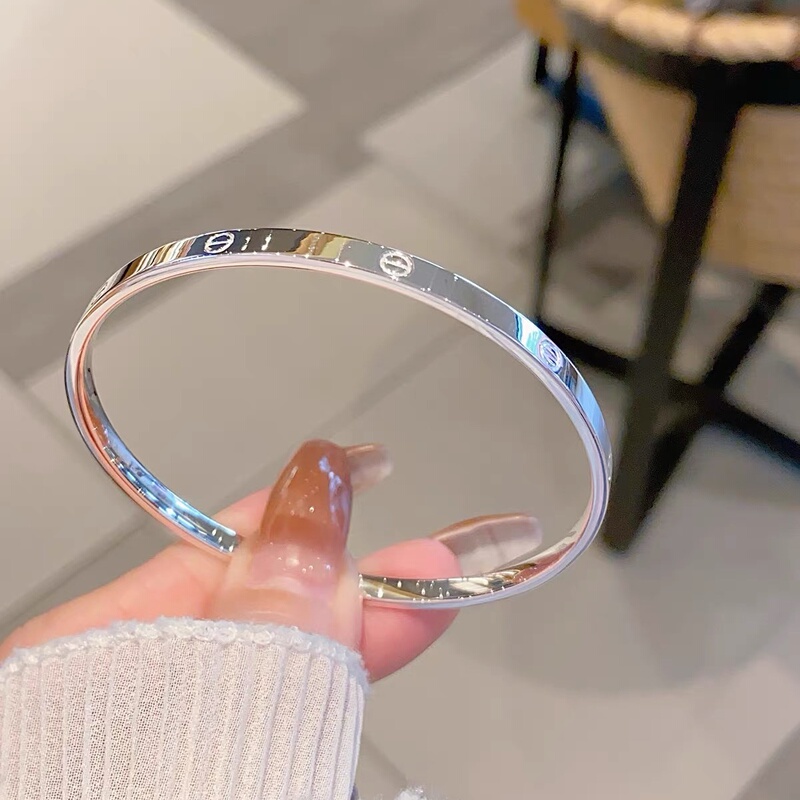 9999 Pure Silver Smooth Screw-Pattern Bracelet, Solid Sterling Silver Letter Jewelry, Light Luxury Niche Silver Accessory, Closed Bracelet, Gift for Girlfriend