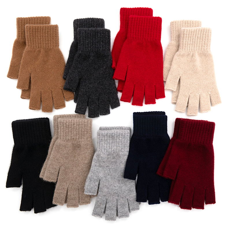 100% Pure Cashmere Half-Finger Gloves for Men and Women, Winter Warm Knitted Half-Finger Gloves, Fingerless, Made in Ordos City