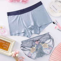 Summer mens cotton Womens mesh couple underwear cute couple transparent passionate cute underwear set