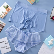 New couple underwear Mens Ice Silk female mesh fresh sexy cute couple underwear set temptation hot