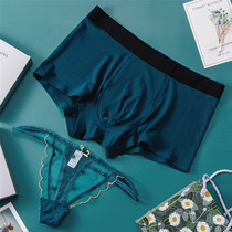 Cotton sexy couple underwear New thong couple Net gauze transparent temptation underwear set small inside