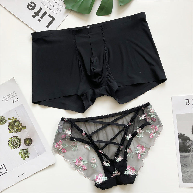 Summer lace couple panties Ice silk men and women a couple of panties set sex confusion passion cute underwear