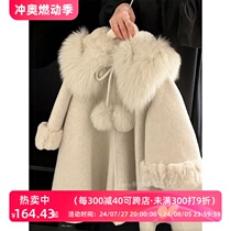 Bora Korean girls woolen coats thickened and warm autumn and winter clothing for middle-aged and older childrens fashionable fur collar coats