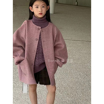 Bora Korean girls fashionable woolen coat 2023 new autumn and winter clothing medium and large childrens temperament high-end coat