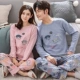 Bộ đồ ngủ mùa xuân và mùa thu đôi của phụ nữ cotton dài tay mùa đông nam có thể mặc phim hoạt hình cotton phục vụ tại nhà phiên bản Hàn Quốc