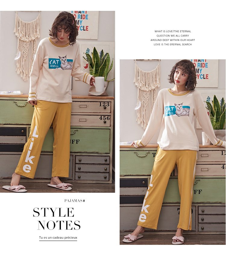 Bộ đồ ngủ nữ mùa thu cotton dài tay mỏng mùa xuân hè Thu Đông phiên bản Hàn Quốc có thể mặc đồ sinh viên tươi mát dễ thương đồ bộ cho người 60 tuổi
