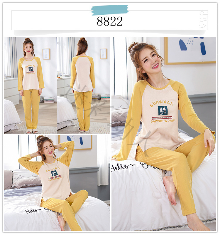 Đồ ngủ nữ dài tay mùa thu và mùa đông cotton dịch vụ tại nhà cotton Hàn Quốc dễ thương hoạt hình phù hợp với hai mảnh đồ ngủ nữ
