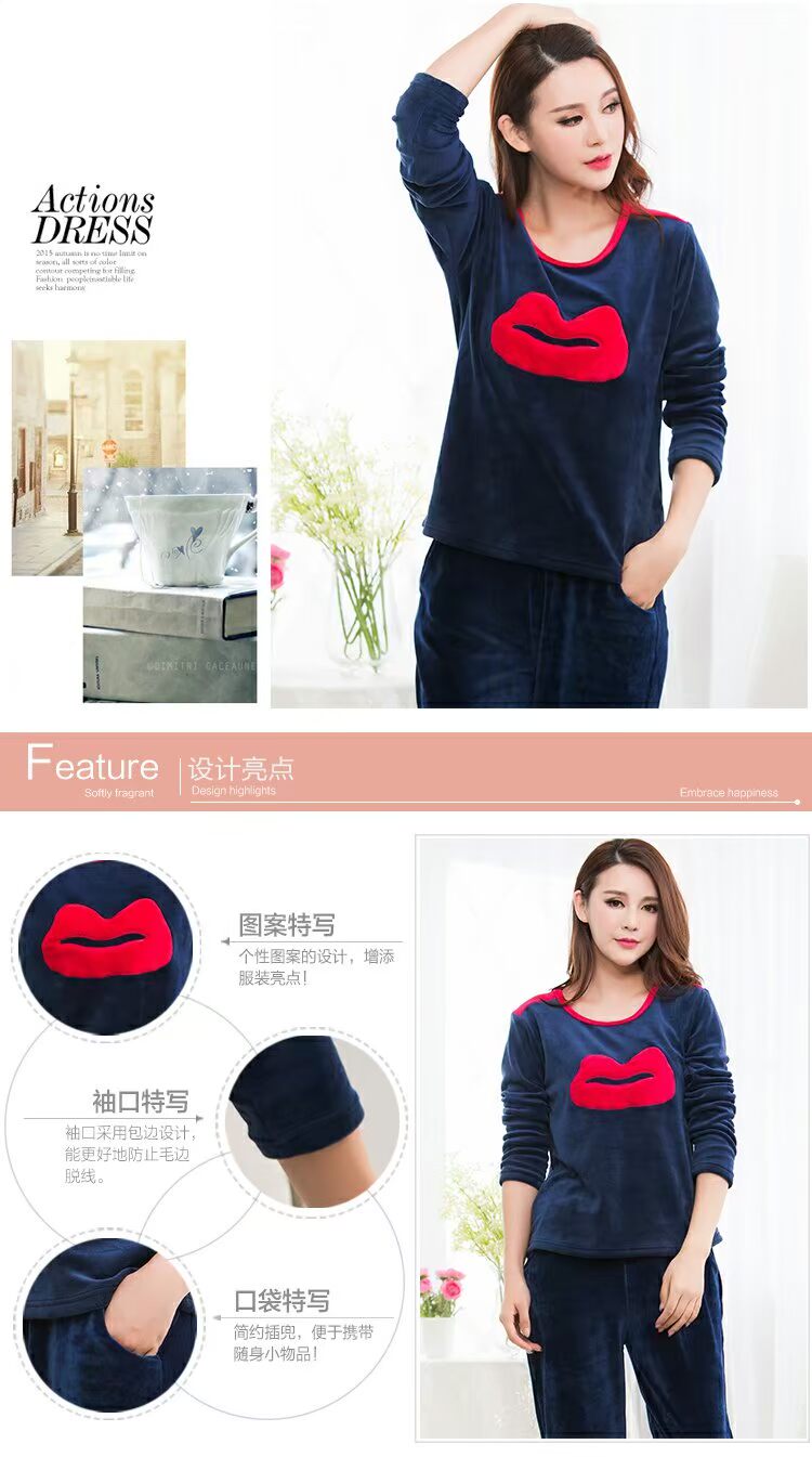Bộ đồ ngủ mùa đông dày lông cừu san hô dễ thương phiên bản Hàn Quốc của mùa thu flannel dài tay phù hợp với dịch vụ nhà có thể được mặc bộ jum đẹp