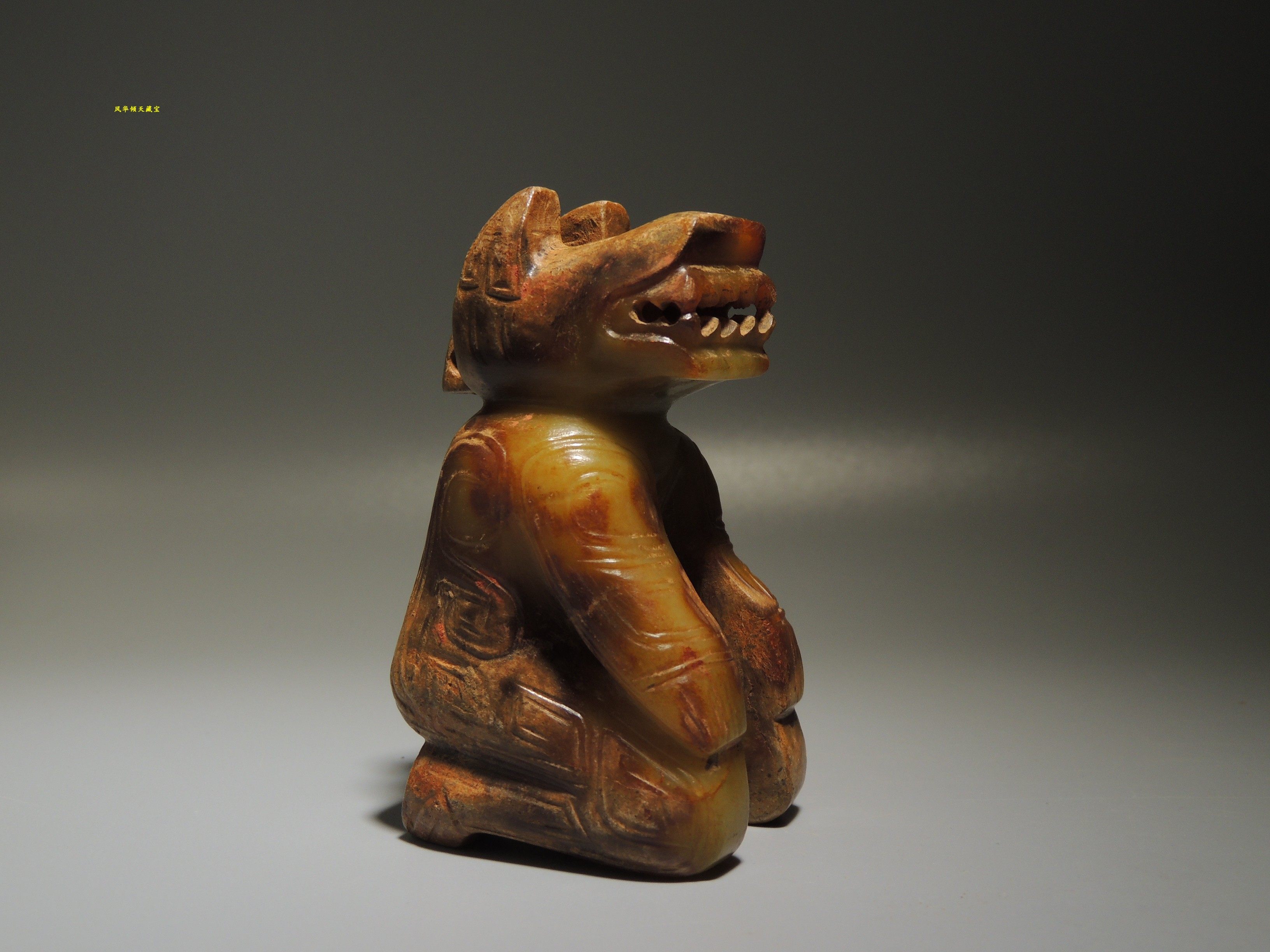 古和田玉彫◇高古玉彫「 商周◇ 乳釘紋 蓋杯 一対