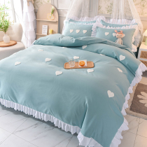 Pure cotton princess style quilt cover four-piece bedding embroidery love quilt cover cotton sheet bed skirt Korean bedspread