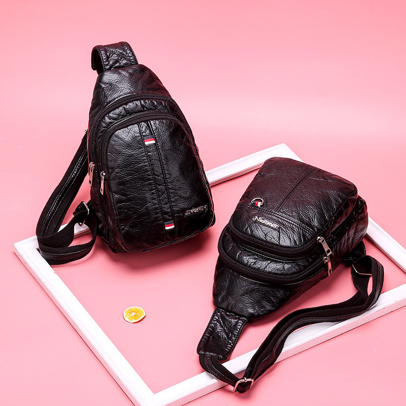 Chest bag women's 2020 new Korean version of soft leather small backpack simple casual all-match ladies chest bag one shoulder messenger bag trendy