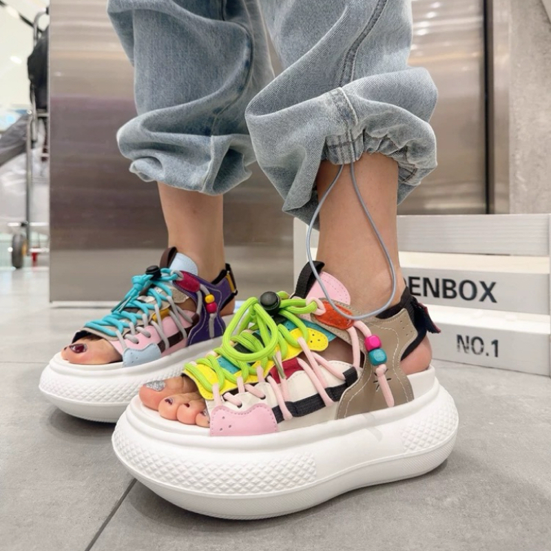 2026 Summer Cross-Strap Genuine Leather Thick-Soled Platform Open-Toe Sandals Casual Sports Beach Quirky Shoes 2026 Summer Cross-Strap Genuine Leather Thick-Soled Platform Open-Toe Sandals Casual Sports Beach Quirky Shoes