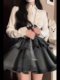 Pure lust style hot girl design pleated shirt high waist denim skirt puff skirt pure lust style two piece suit ins trend