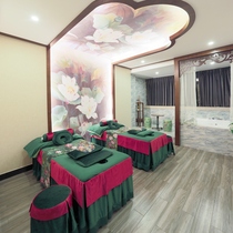 Beauty salon Chinese Thai soft curtain dark green Southeast Asia physiotherapy massage beauty bedspread four-piece custom