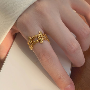 Hollow pattern open ring women's niche design high-end cross ring personalized creative retro hand accessories