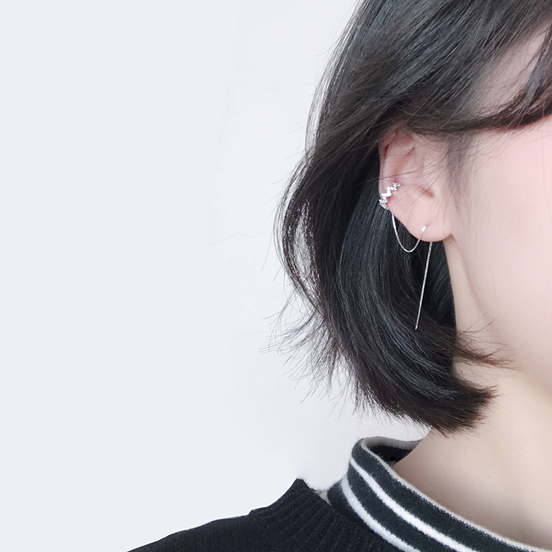 925 pure silver ear neckline female temperament Korean personality 100 hitch-length version streaming suearrings earrings earrings with net red concots