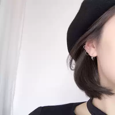 Sterling silver ring earrings female cold wind ear bone ring ear needle temperament simple personality sleep without picking earrings trend