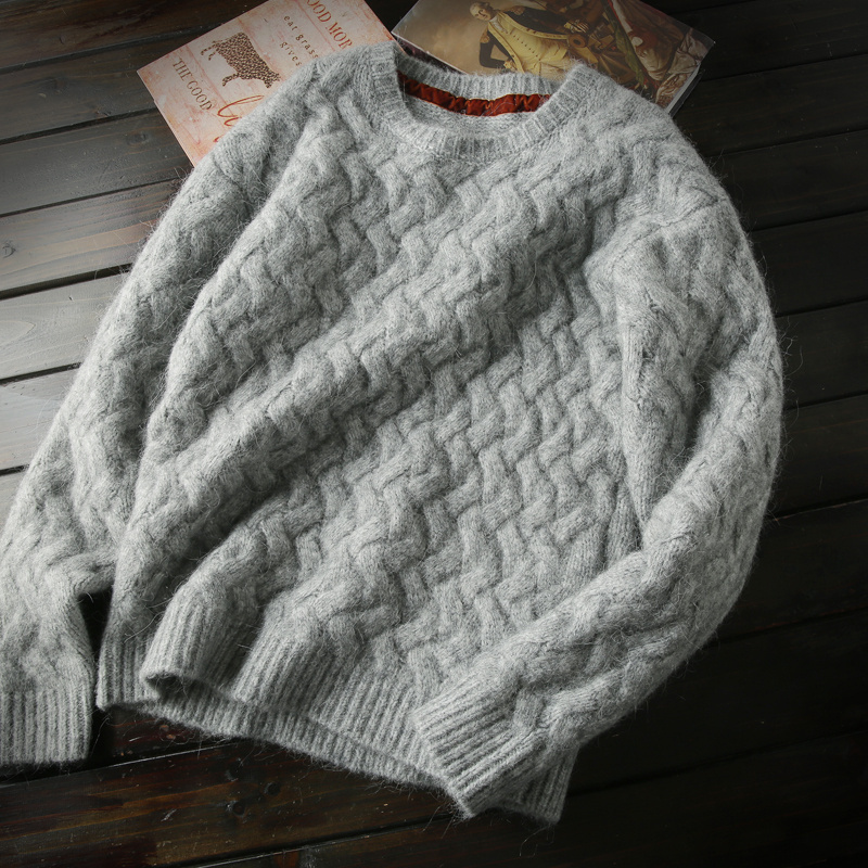 Heavyweight and Rare! 45% Wool + 38% Alpaca Italian Order Men's Thick Crew Neck Knit Sweater for Winter