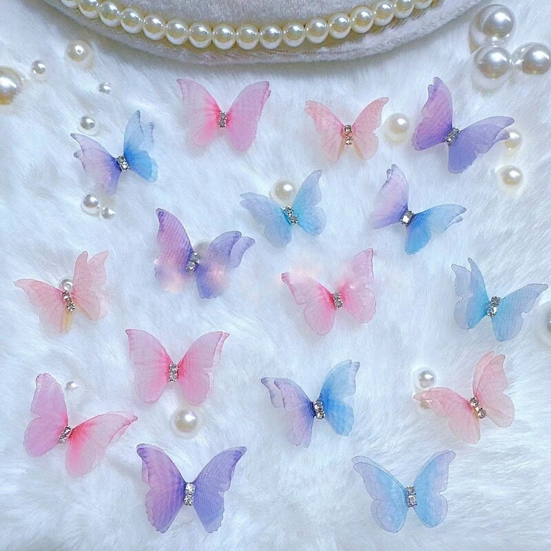 Butterfly Double-Layer Stereo Makeup Stickers with Rhinestones 2-3cm Tulle Handmade DIY Face Stickers Eye Makeup Headwear Performance Accessories