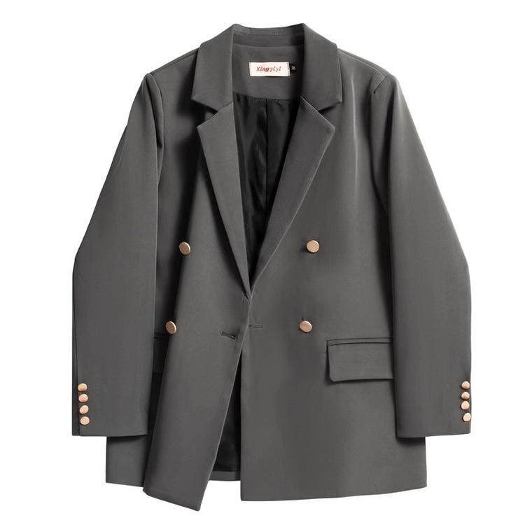 Серый пиджак для костюма, женский весенне-осенний костюм высокого класса в корейском стиле, свободный повседневный костюм большого размера oversize small suit