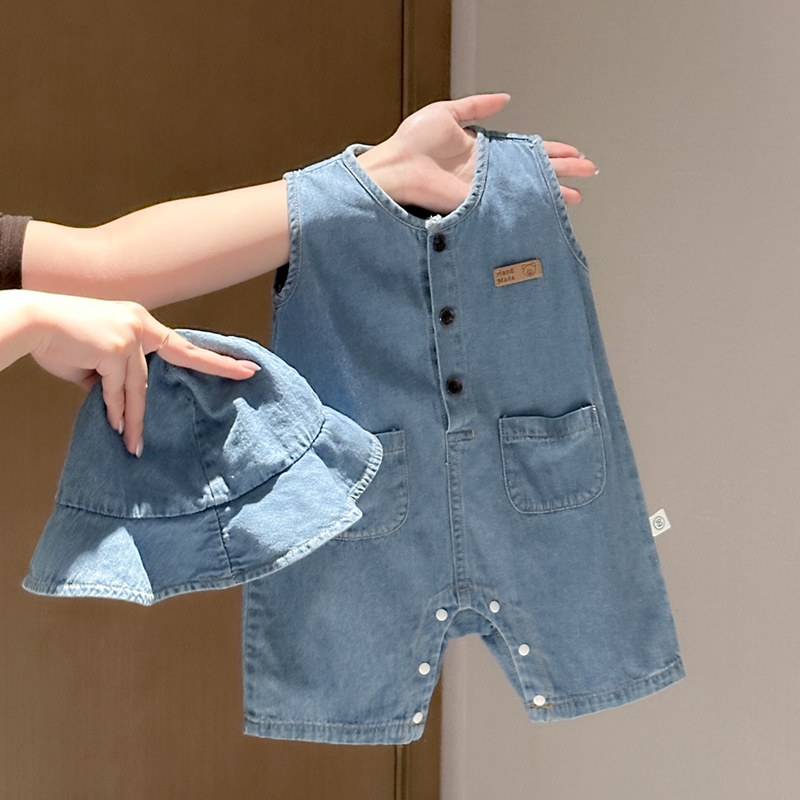 [Feel Confident Wearing It] Summer Thin Denim Sleeveless Vest Romper for Infants and Toddlers, Stylish and Fashionable Jumpsuit for Boys and Girls