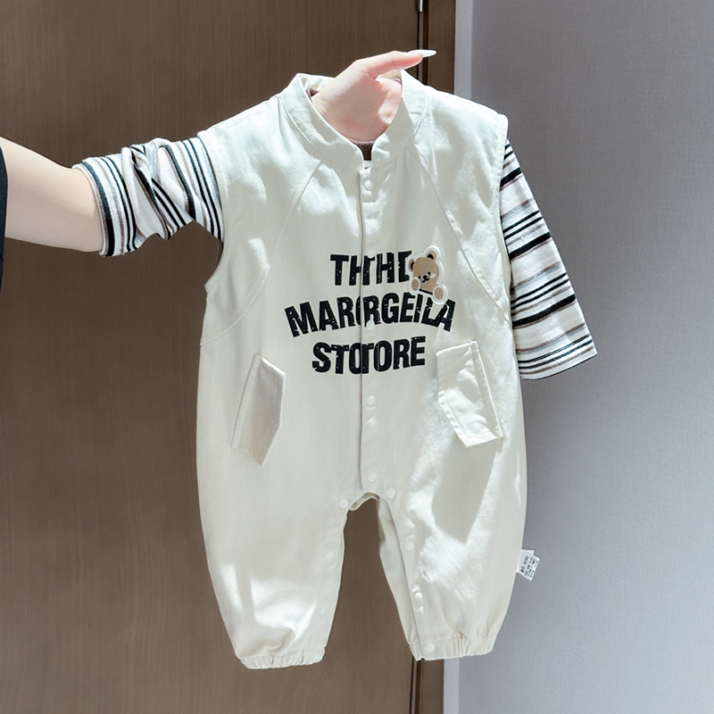 Boys' Spring and Autumn 2026 New Style Romper Newborn Long-Sleeve Letter Print Jumpsuit Overalls Set