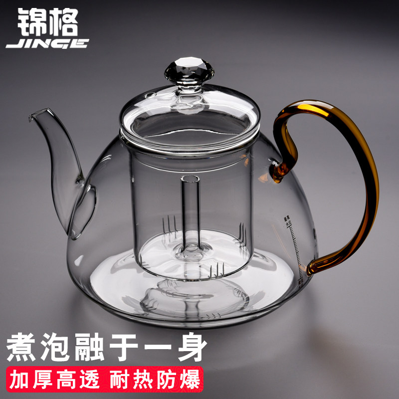 Brocade Thickened Glass Teapot Handle Large Heat Resistant Bubble Teapot Full Glass Tea Set Cooking Teapot Boiled Teapot