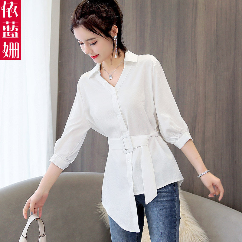 White Ins Shirt Woman 2022 Chunqiu Ji New Lining Design Sensation Harbor Taste Korean Version Irregular-aged blouses